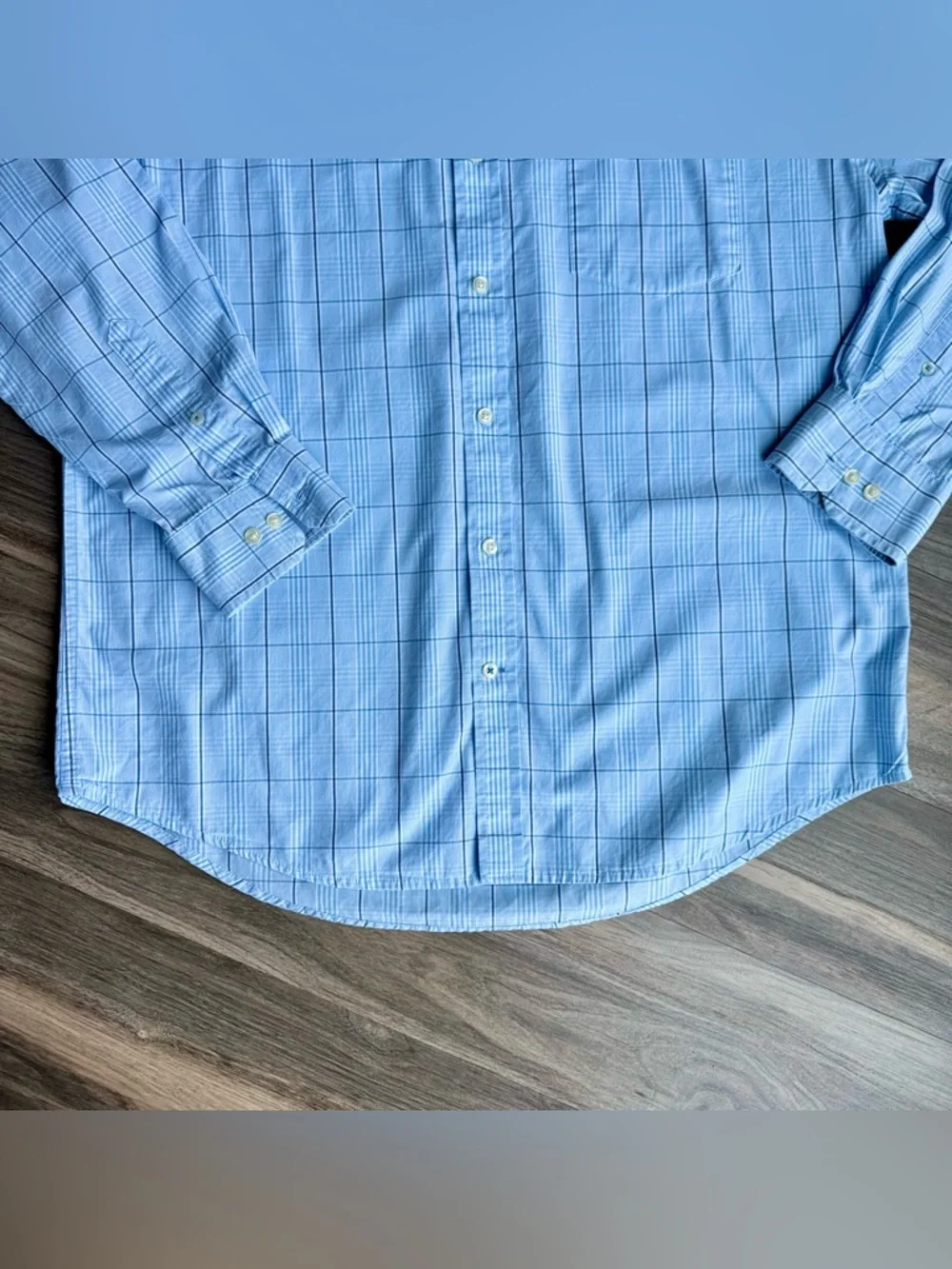 IZOD Premium Essentials Blue Plaid Button‎ Down Long Sleeves Classic Fit Shirt